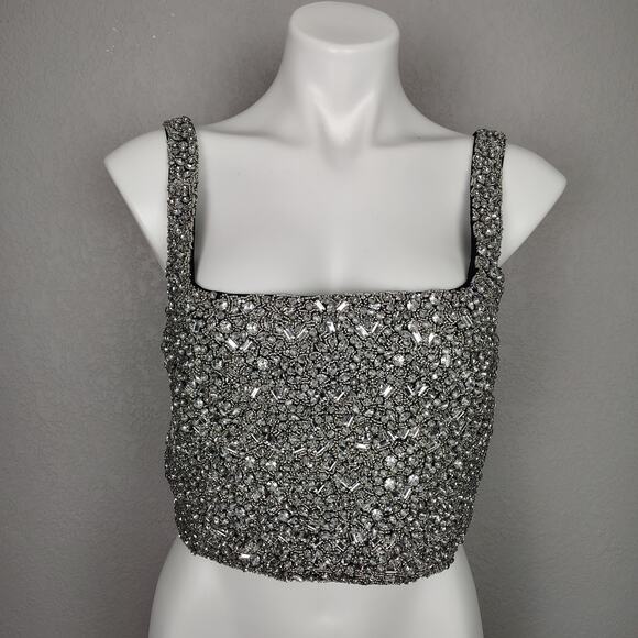 Banana Republic Embellished Rhinestone Satin Cropped Tank Size 10 NWT RT$250 - Picture 3 of 16